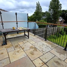 Metal Railings, Oak Handrails & Frosted Glass Privacy Screen, Bradway